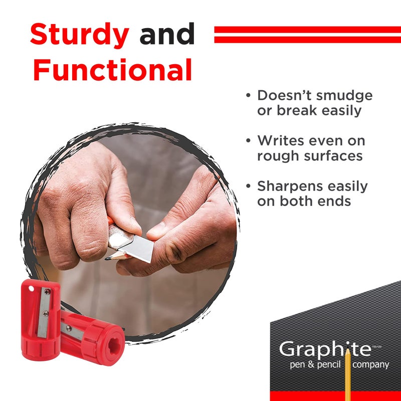 GRAPHITE Hard Lead Carpenter Pencils Bulk - (1) Pack of 12 Pieces Lumber Wooden Pencil #2 (HB) - Red - Image 5